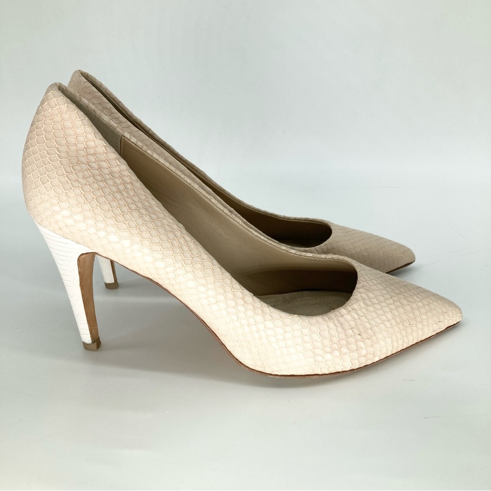 Diane Von Furstenberg Python Embossed Leather Pointed Toe Pumps - Picture 7 of 10